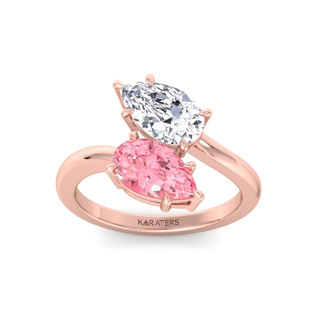 Pear Shape Bypass Ring in Fancy Pink Lab Grown Diamond Rose Gold 14K 18K
