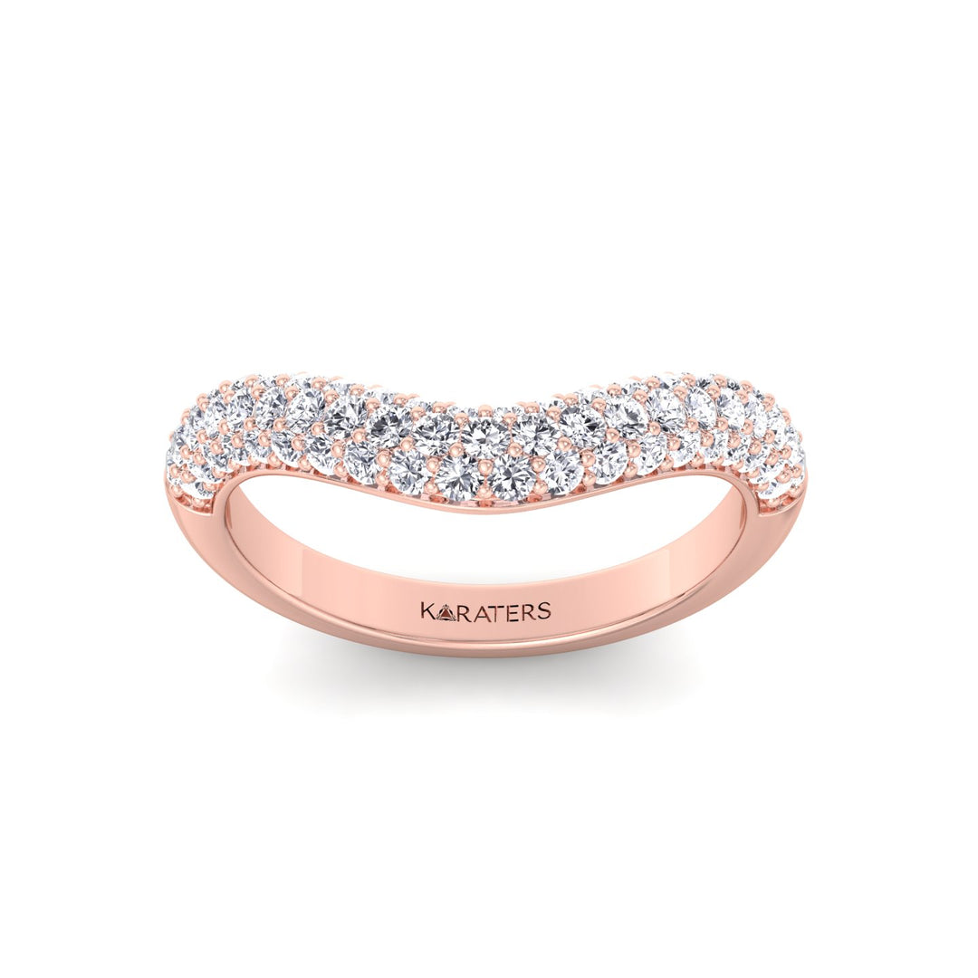 3 Row Pave Curved Lab Grown Diamond Wedding Band Rose Gold 14K 18K