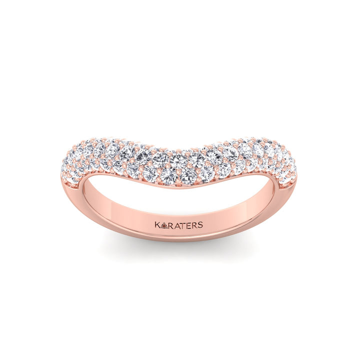 3 Row Pave Curved Lab Grown Diamond Wedding Band Rose Gold 14K 18K