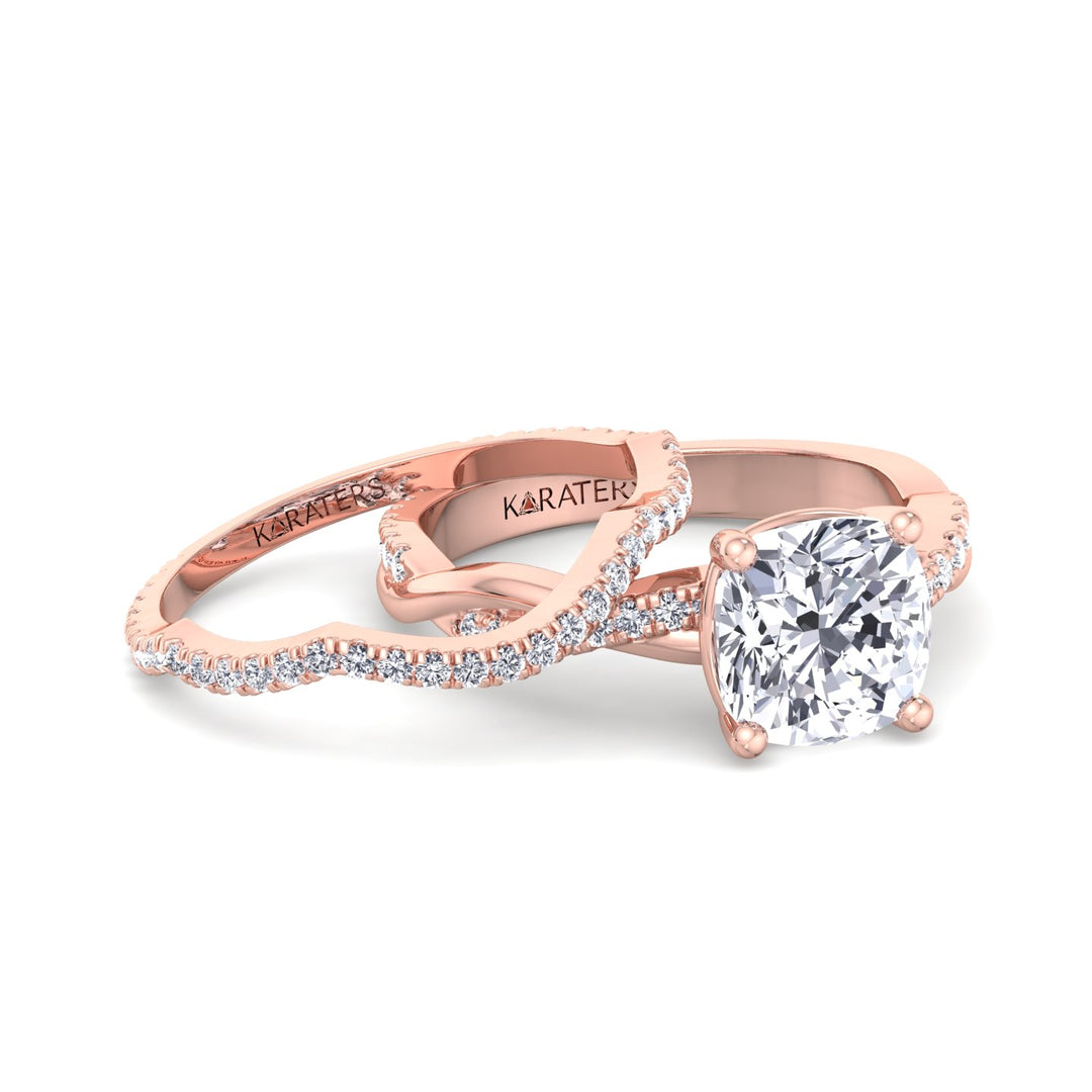 4.5CT Total Weight Cushion Cut Lab Grown Diamond Wedding Set Rose Gold 14K