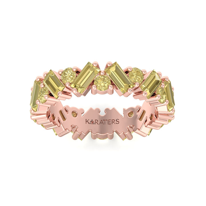 Fancy Yellow Lab Grown Diamond Band with Baguette and Round Shapes Rose Gold 14K 18K