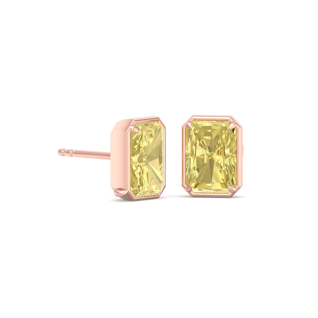 Fancy Yellow Radiant Cut Lab Grown Diamond Studs Rose Gold 14K