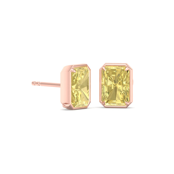 Fancy Yellow Radiant Cut Lab Grown Diamond Studs Rose Gold 14K