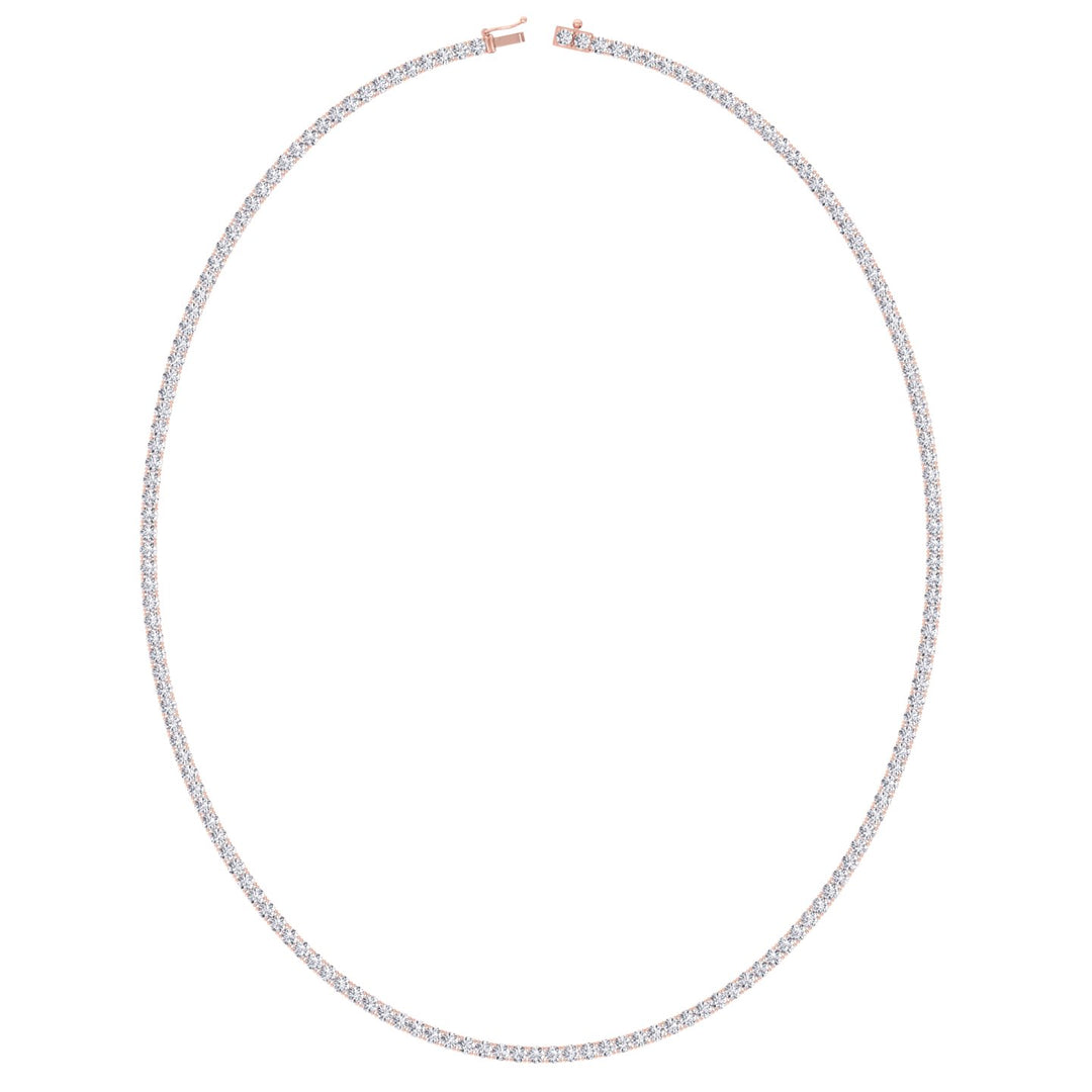 Round Cut Lab-Grown Diamond Tennis Necklace 4-Prong 14K Solid Gold