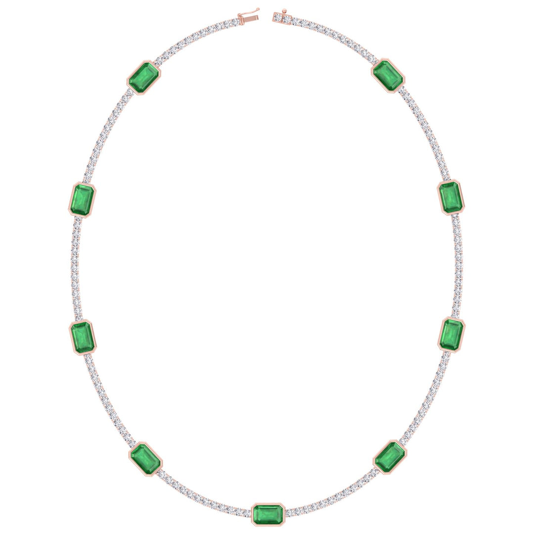 Lab Grown Emerald and Diamond Tennis Necklace Rose Gold
