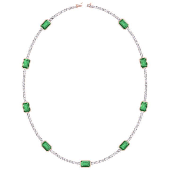Lab Grown Emerald and Diamond Tennis Necklace Rose Gold
