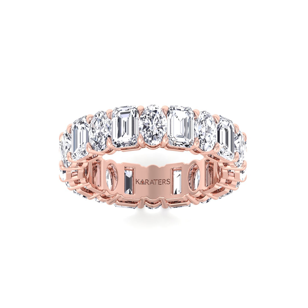 Alternating Emerald and Oval Shape Lab Grown Diamond Eternity Band Rose Gold 14K 18K