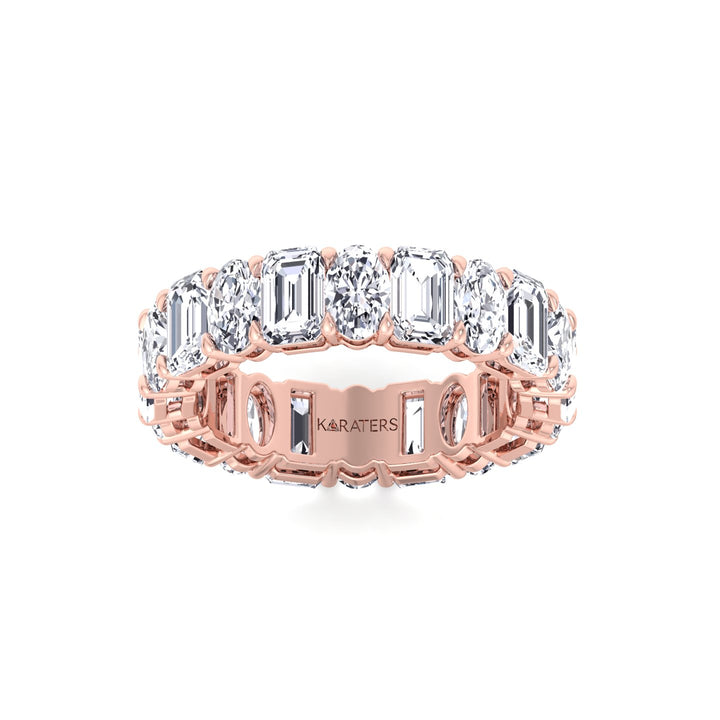 Alternating Emerald and Oval Shape Lab Grown Diamond Eternity Band Rose Gold 14K 18K