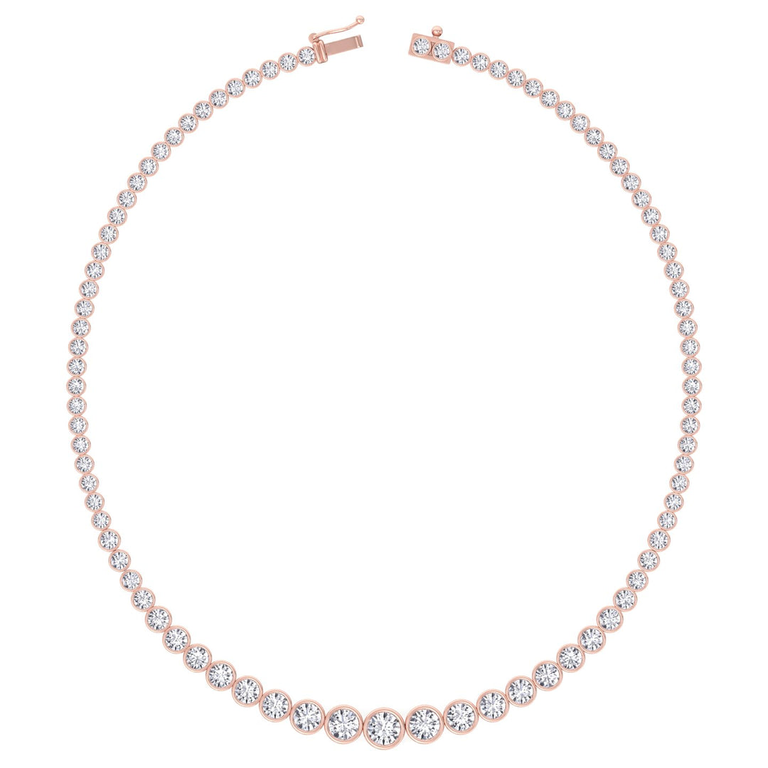 Bezel Set Graduated Lab Grown Diamond Tennis Necklace Rose Gold 14K