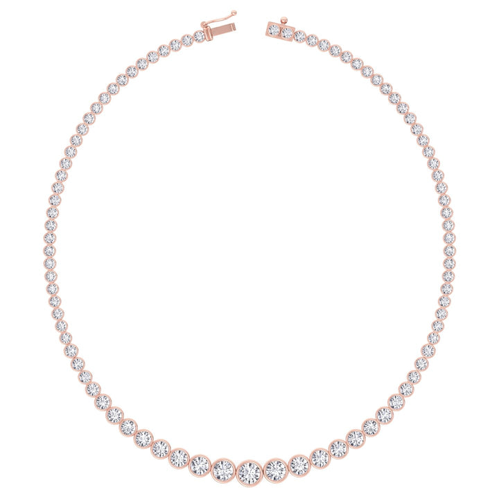 Bezel Set Graduated Lab Grown Diamond Tennis Necklace Rose Gold 14K
