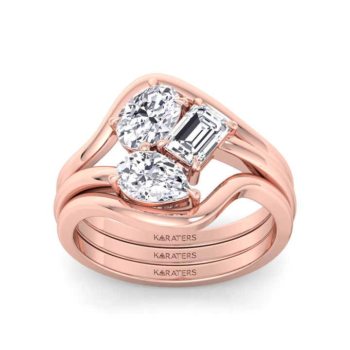3CT Total Weight 3 Stone Lab Grown Diamond Wedding Set Rose Gold 14K 18K