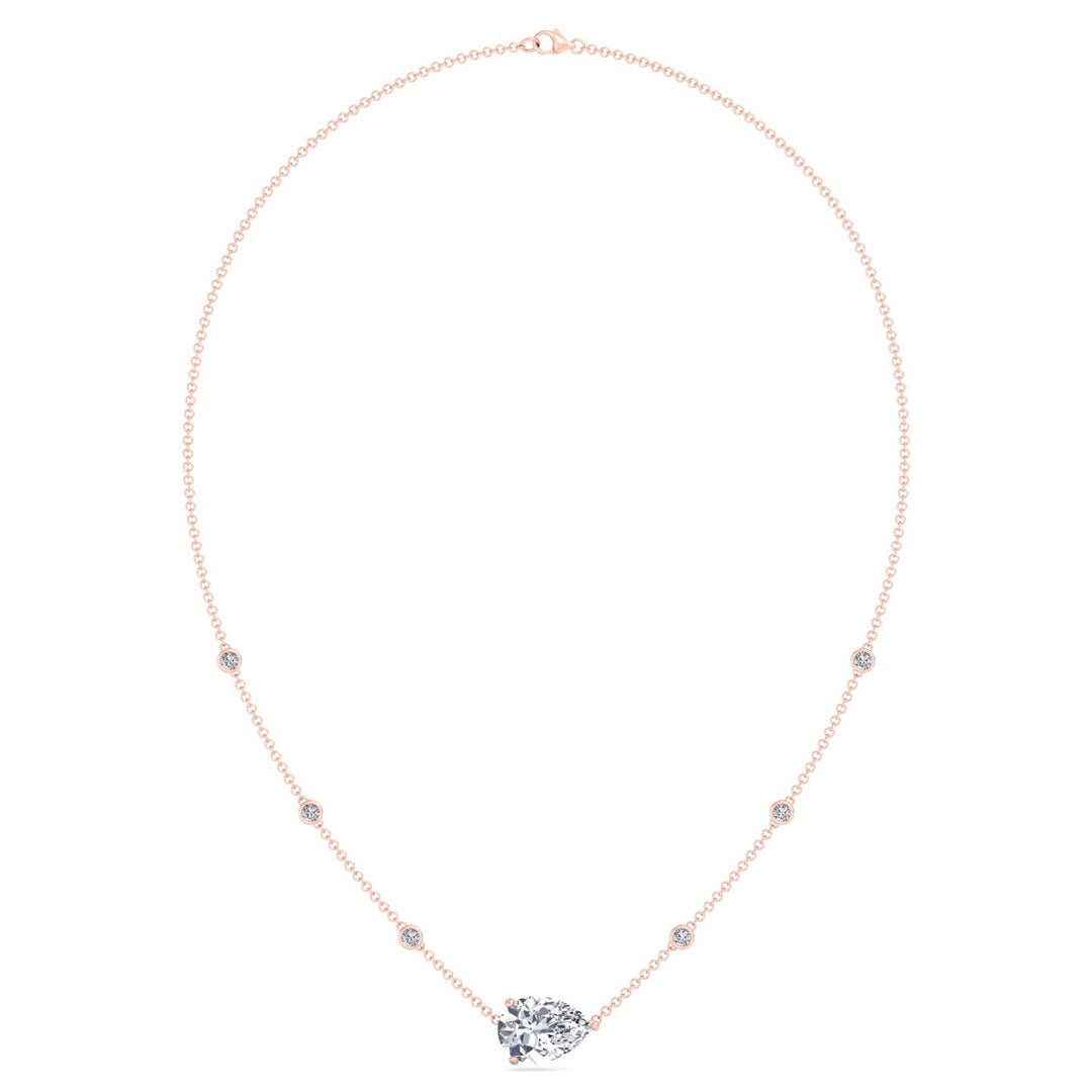 Diamond by The Yard Necklace with Pear Shape Center Stone Rose Gold 14K 18K