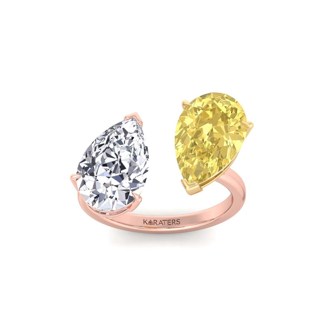 Fancy Yellow & White Pear Shape Lab  Diamond Ring RG 2