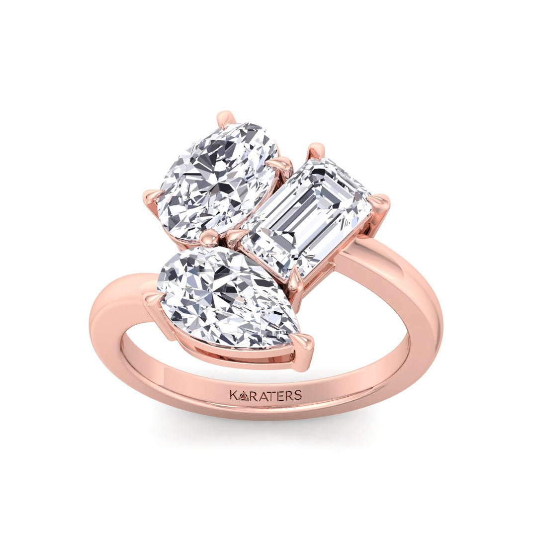 Toi et Moi Three Stone - Pear, Oval & Round Lab Grown Diamond Engagement Ring Rose Gold 14K 18K