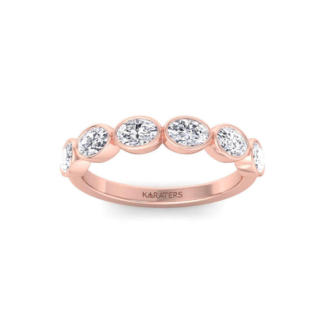 Bezel Set East To West Oval Shape Lab-Grown Diamond Halfway Eternity Band Rose Gold 14K 18K