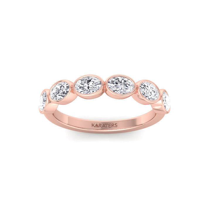 Bezel Set East To West Oval Shape Lab-Grown Diamond Halfway Eternity Band Rose Gold 14K 18K