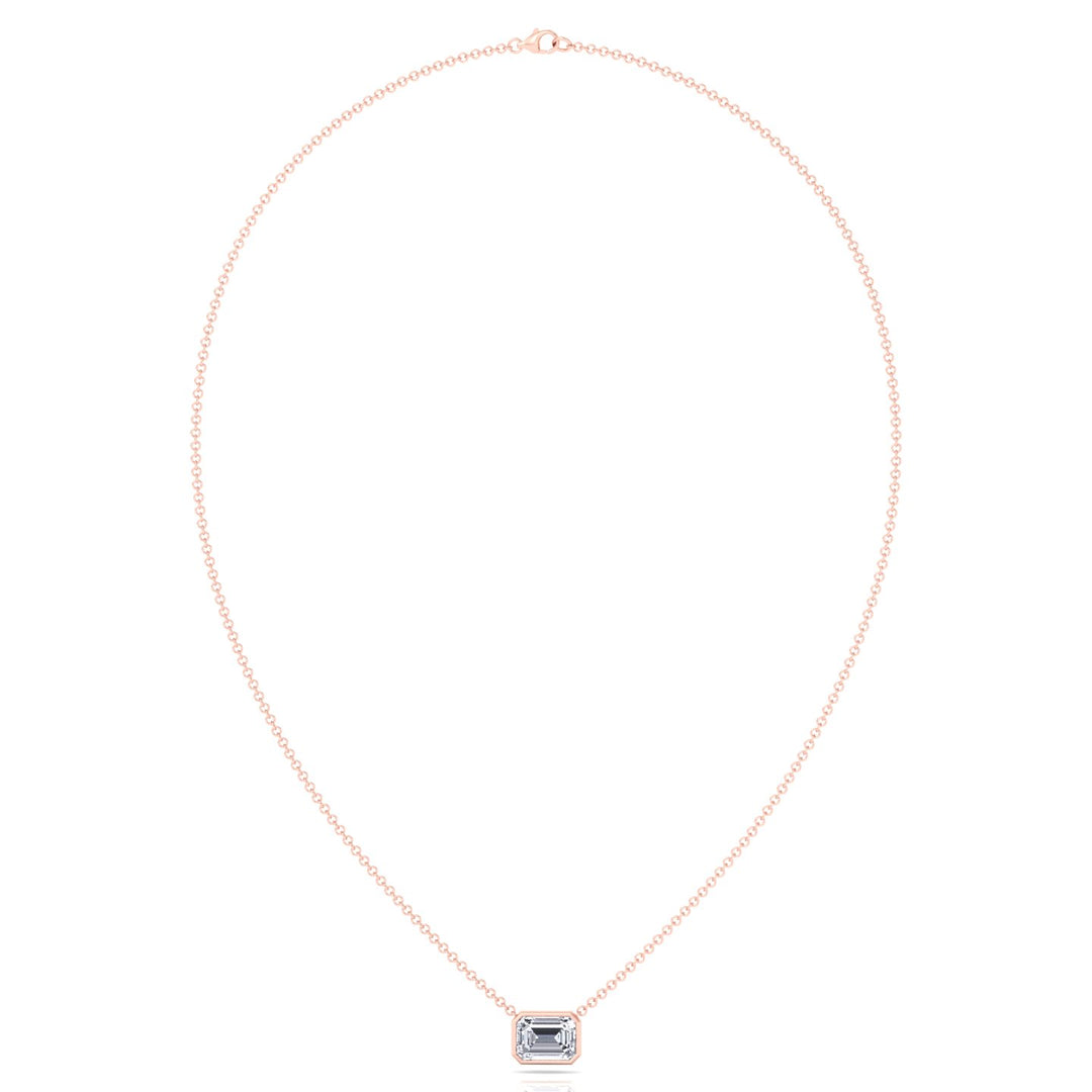 Emerald Shape Bezel Set Lab Grown Diamond Pendant Rose Gold 14K 18K