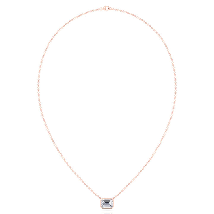 Emerald Shape Bezel Set Lab Grown Diamond Pendant Rose Gold 14K 18K