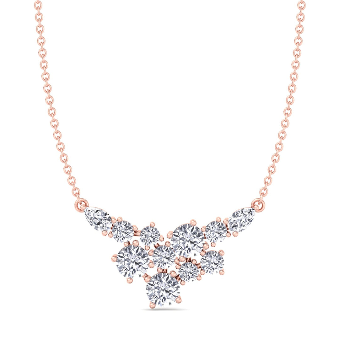 1.65CT Round Shape Cluster Natural Diamond Pendant Necklace Rose Gold 14K 1.65ct