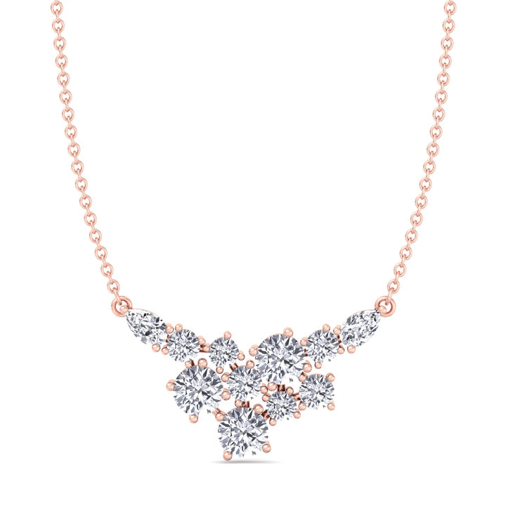 1.65CT Round Shape Cluster Natural Diamond Pendant Necklace Rose Gold 14K 1.65ct