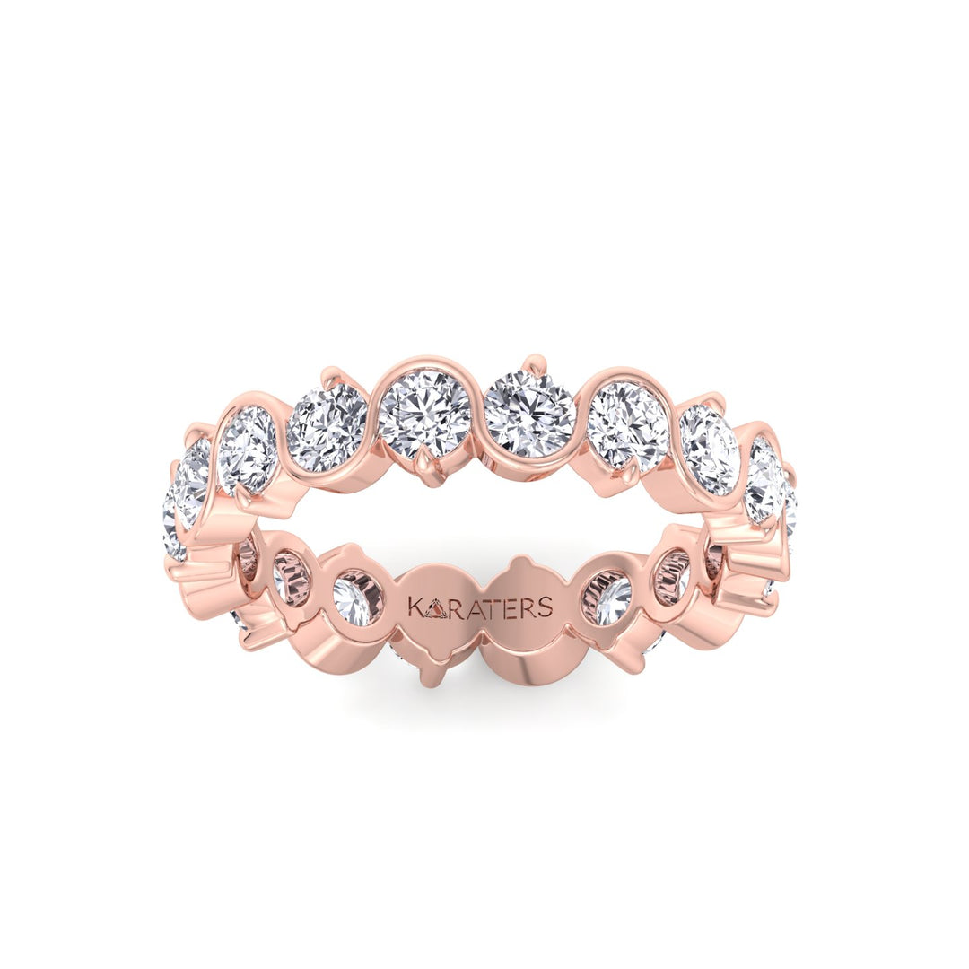 Round Shape Bezel Wave Lab Grown Diamond Eternity Band Rose Gold 14K 18K