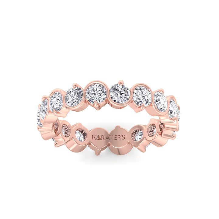 Round Shape Bezel Wave Lab Grown Diamond Eternity Band Rose Gold 14K 18K