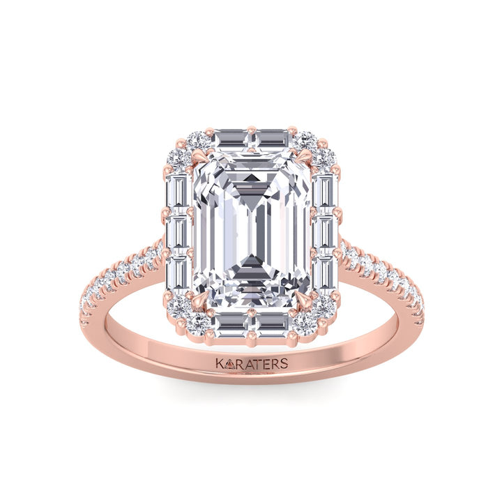 Vintage Emerald Cut Lab-Grown Diamond Engagement Ring with Sidestones Rose Gold 14K 18K