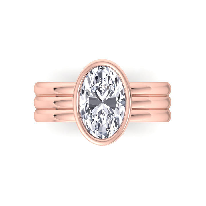 Triple Band Oval Shape Lab-Grown Diamond Engagement Ring Rose Gold 14K 18K