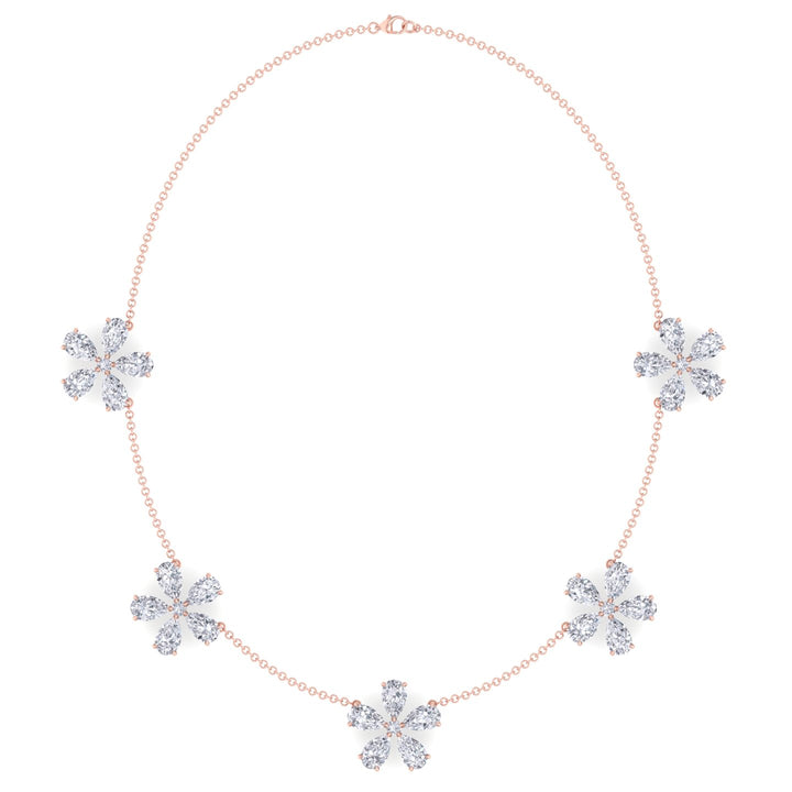 Five Flower Lab Grown Diamond Necklace Rose Gold 14K 18K