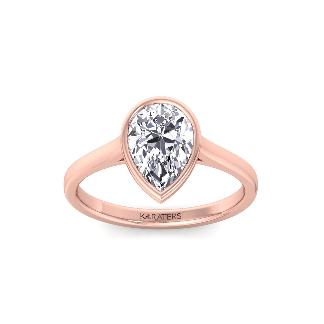 Bezel Set Pear Shape Lab-Grown Diamond Engagement Ring Rose Gold 14K 18K