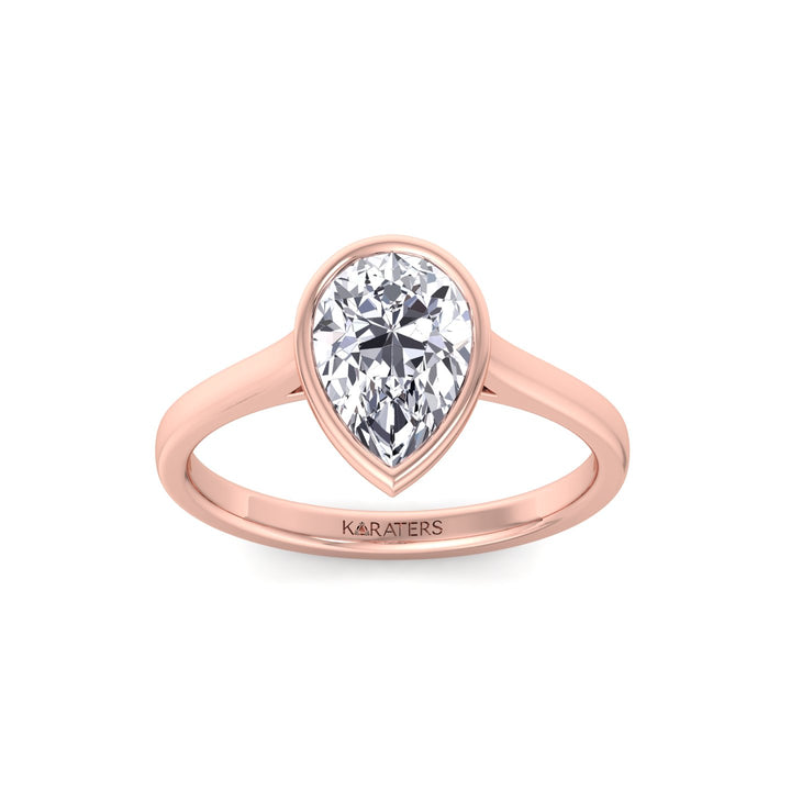 Bezel Set Pear Shape Lab-Grown Diamond Engagement Ring Rose Gold 14K 18K