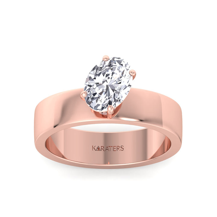 Oval Shape Lab Grown Diamond Engagement Ring with Wide Band Rose Gold 14K 18K