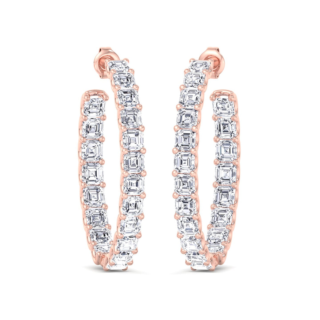 Inside Out Asscher Cut Lab Grown Diamond Hoop Earrings Rose Gold 14K 18K