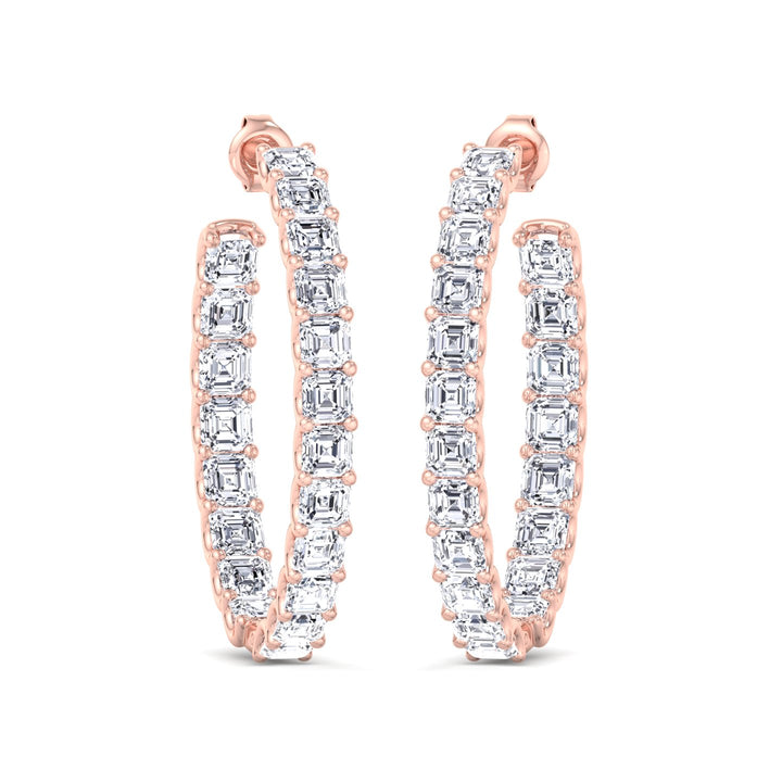 Inside Out Asscher Cut Lab Grown Diamond Hoop Earrings Rose Gold 14K 18K