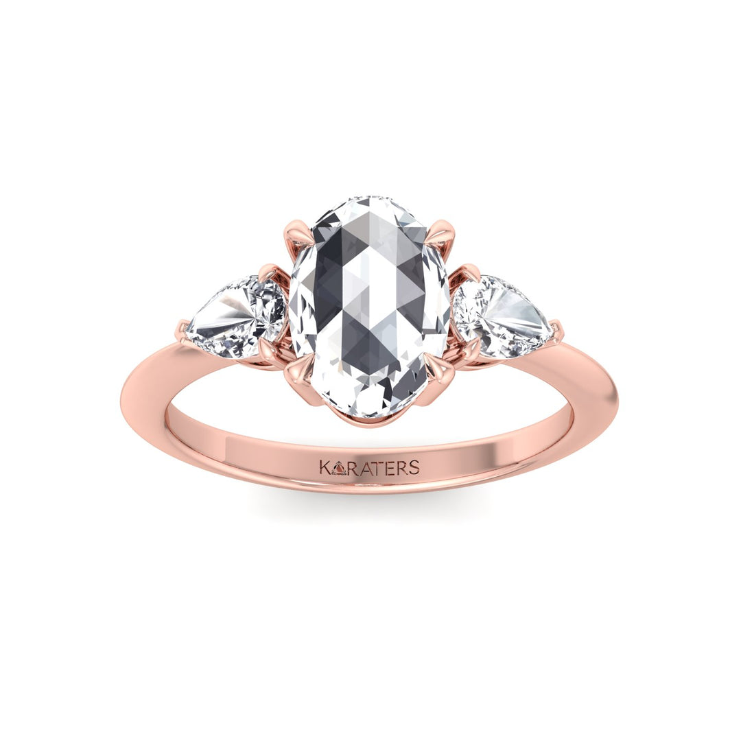 Oval Rose-Cut Lab Grown Diamond Engagement Ring with Pear Sidestones Rose  Gold 14K 18K