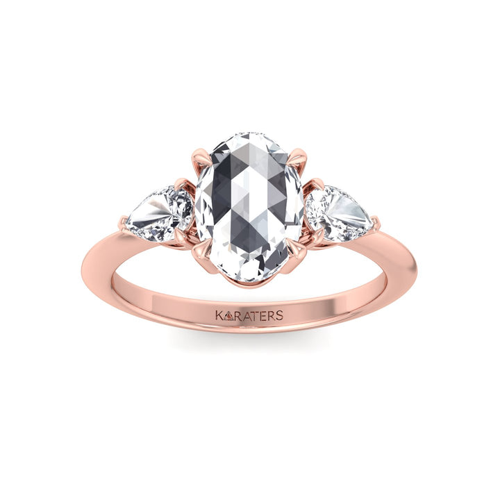 Oval Rose-Cut Lab Grown Diamond Engagement Ring with Pear Sidestones Rose  Gold 14K 18K