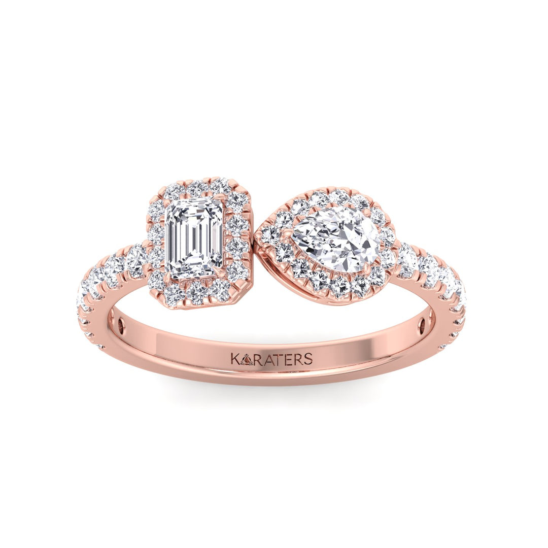 Toi Et Moi Halo Engagement Ring-14K-18K-1CT-2CT-3CT-4CT-5CT-6CT-7CT-8CT-9CT-10CT-Rose Gold