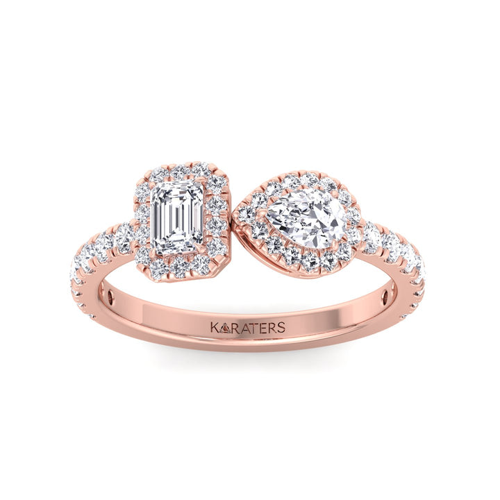 Toi Et Moi Halo Engagement Ring-14K-18K-1CT-2CT-3CT-4CT-5CT-6CT-7CT-8CT-9CT-10CT-Rose Gold