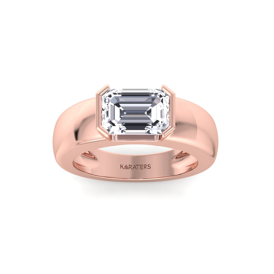 RG Emerald Cut Bezel Set Unisex Lab Grow Diamond Engagement Ring 2