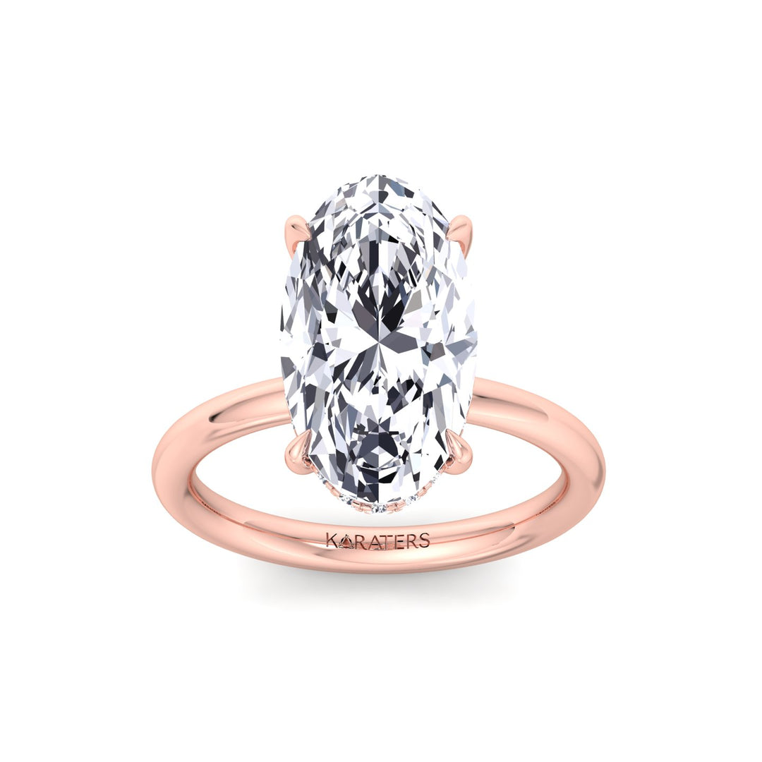 Moval Lab Grown Diamond Engagement Ring with Hidden Halo Rose Gold 14K 18K