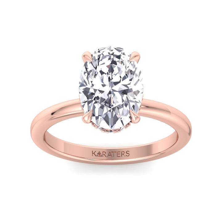 Invisible Halo Oval Shape Solitaire Lab-Grown Diamond Engagement Ring Rose Gold 14K 18K