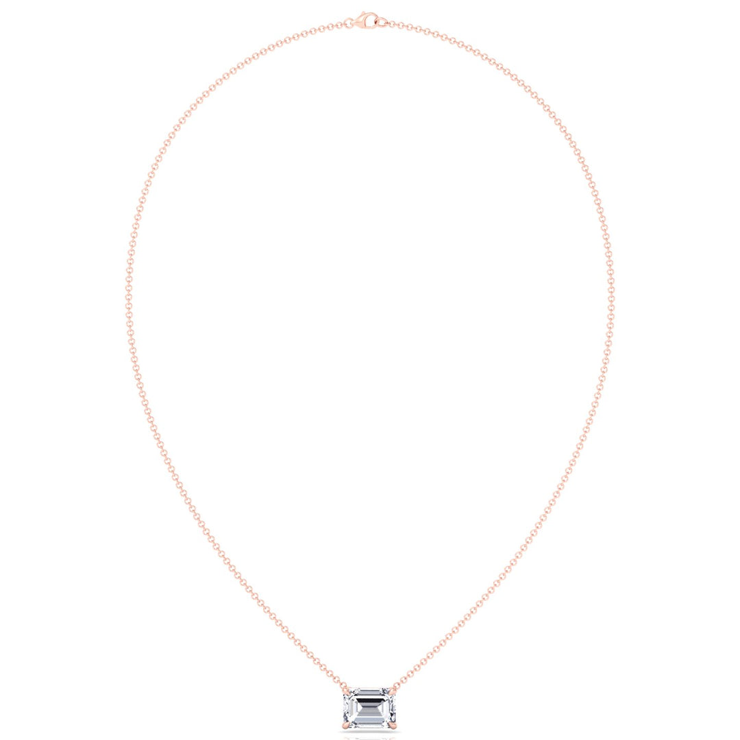 Floating Emerald Shape Lab Grown Diamond Pendant Rose Gold 14K 18K