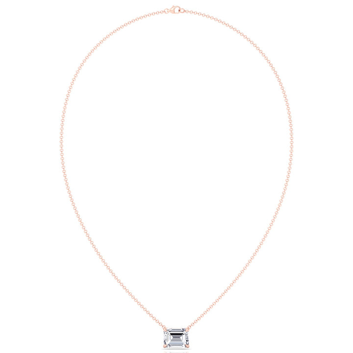 Floating Emerald Shape Lab Grown Diamond Pendant Rose Gold 14K 18K