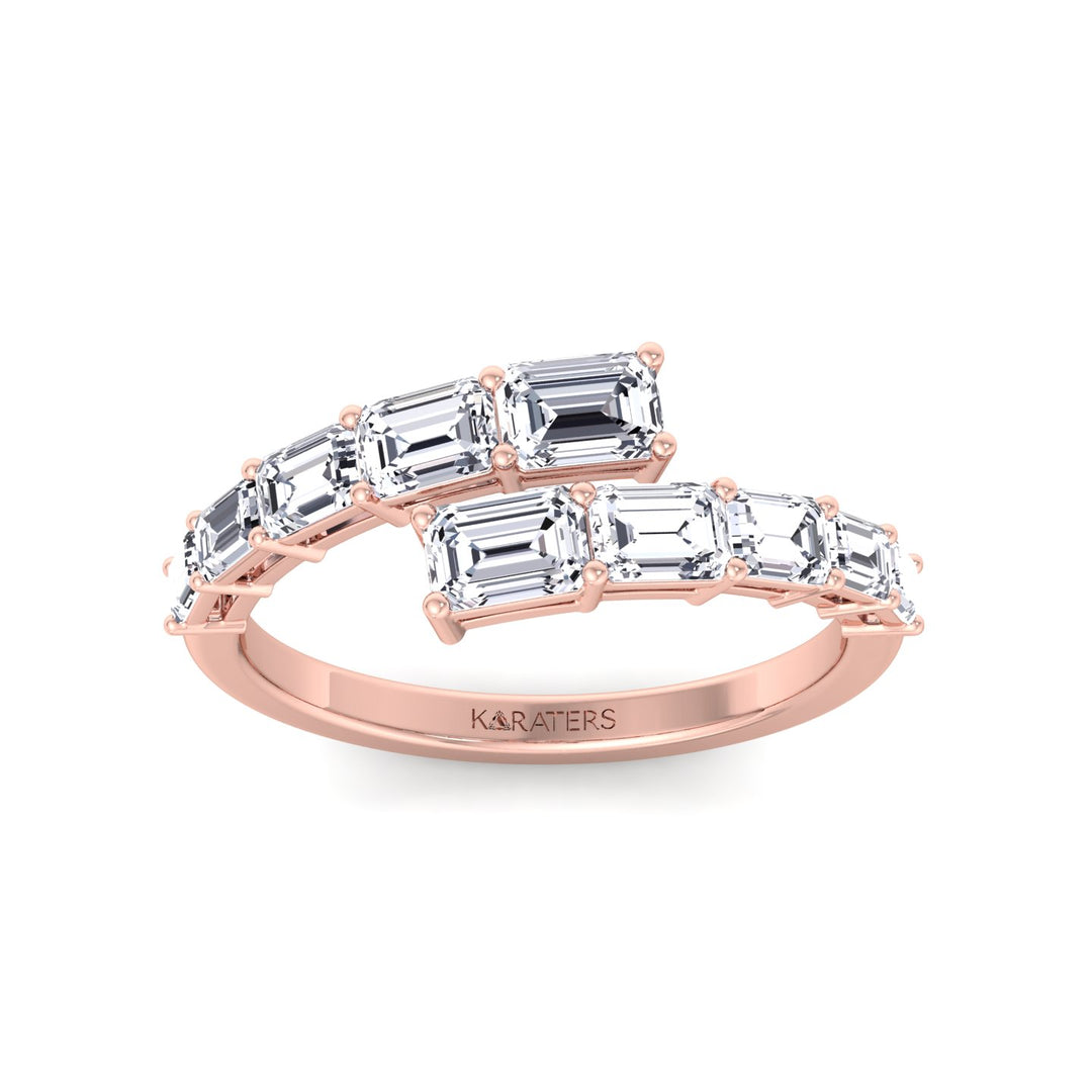 Graduated Emerald Shape Lab Grown Diamond Wrap Ring Rose Gold 14K 18K