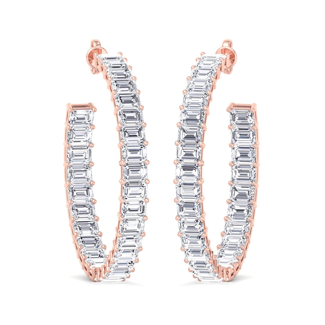 Emerald-Cut Lab Grown Diamond Hoops Rose Gold 14K 18K