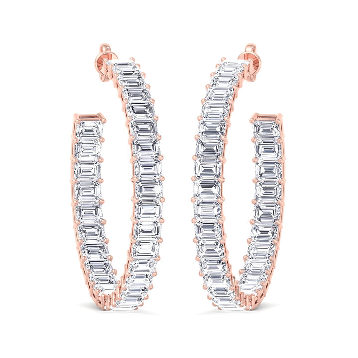 Emerald-Cut Lab Grown Diamond Hoops Rose Gold 14K 18K