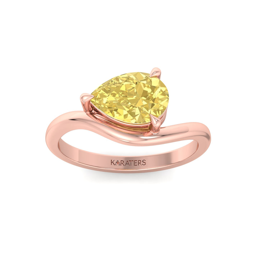 East West Pear Fancy Yellow Shape Lab Grown Diamond Curved Engagement Ring Rose Gold 14K 18K