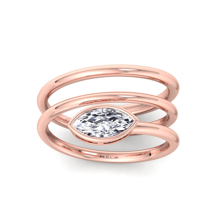 Spiral Bezel Set Marquise-Cut Lab Grown Diamond Ring Rose Gold 14K 18K