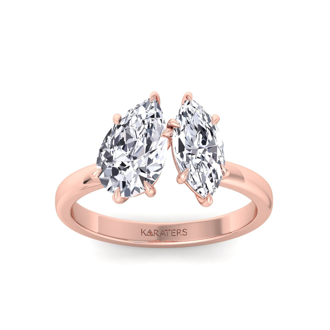 Toi Et Moi - Pear and Marquise Shape Lab Grown Diamond Engagement Ring Rose Gold 14K 18K