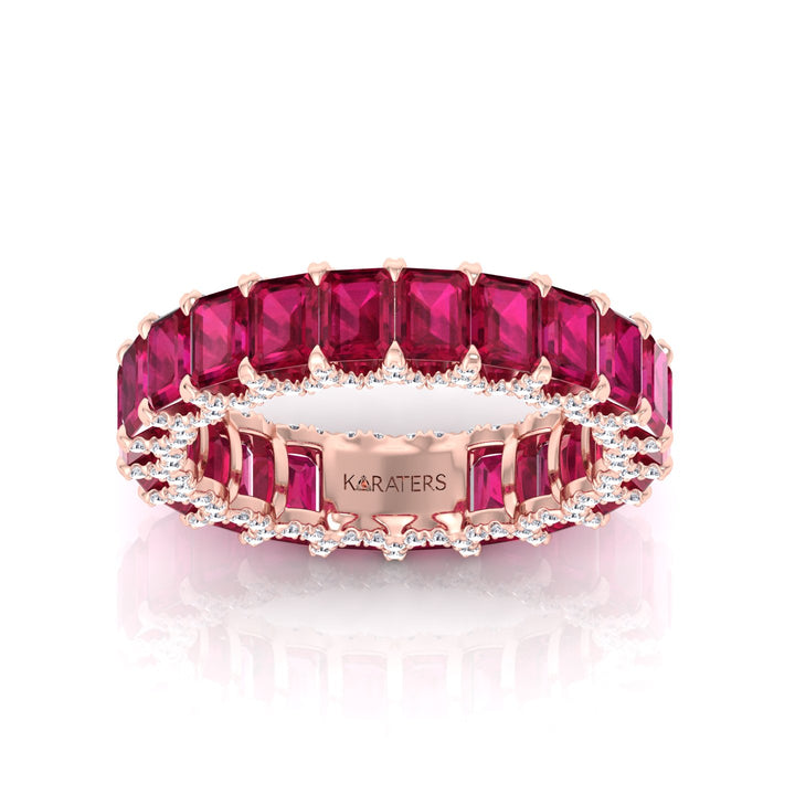 Emerald Cut Lab Grown Ruby Eternity Band - 14K- 18K -Rose Gold - 3CT 
